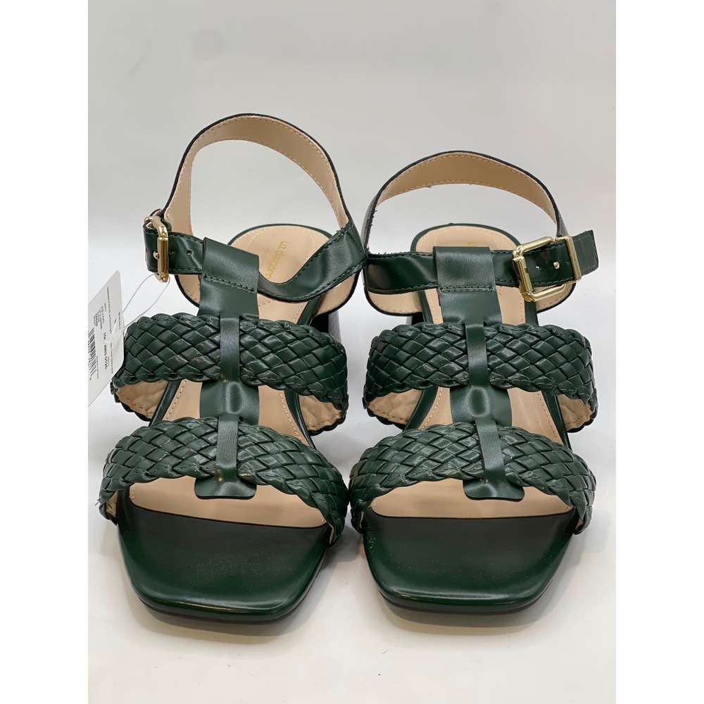 Liz Claiborne Clegan Green Woven Block Heel Sandals Square Toe Wide Width 11W